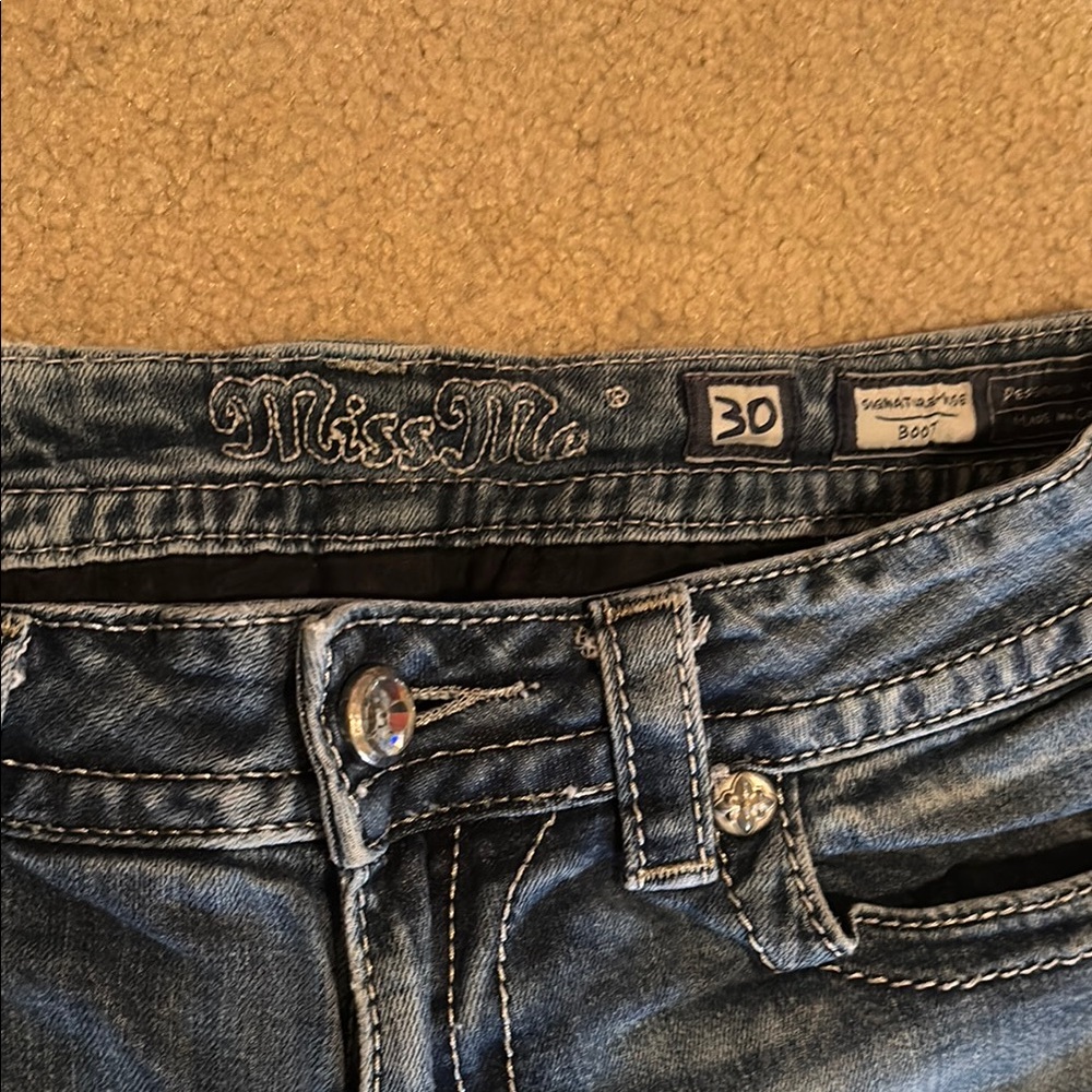 Miss Me Blue Flare Wide Leg Jeans with Vintage Charm - Picture 5 of 5